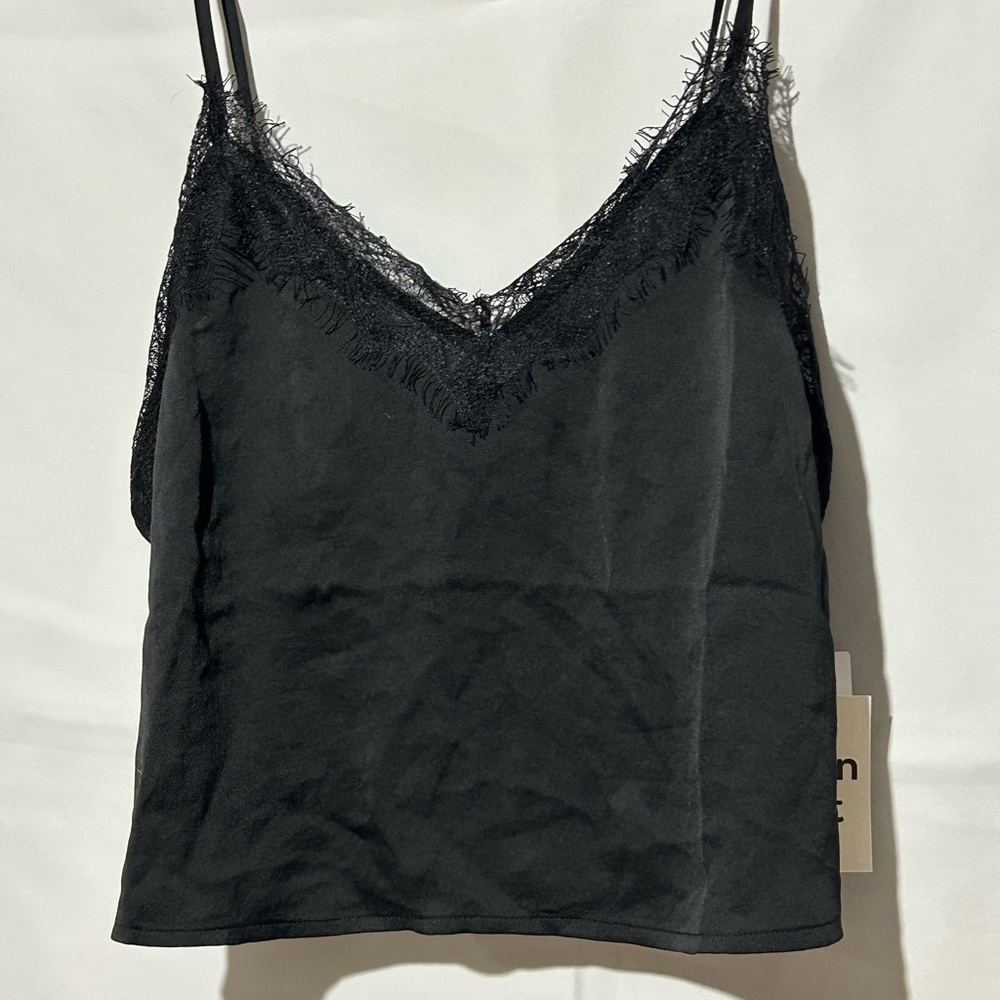 Open Edit-Nordstrom-Elegant Black Lace Trim Cami Top